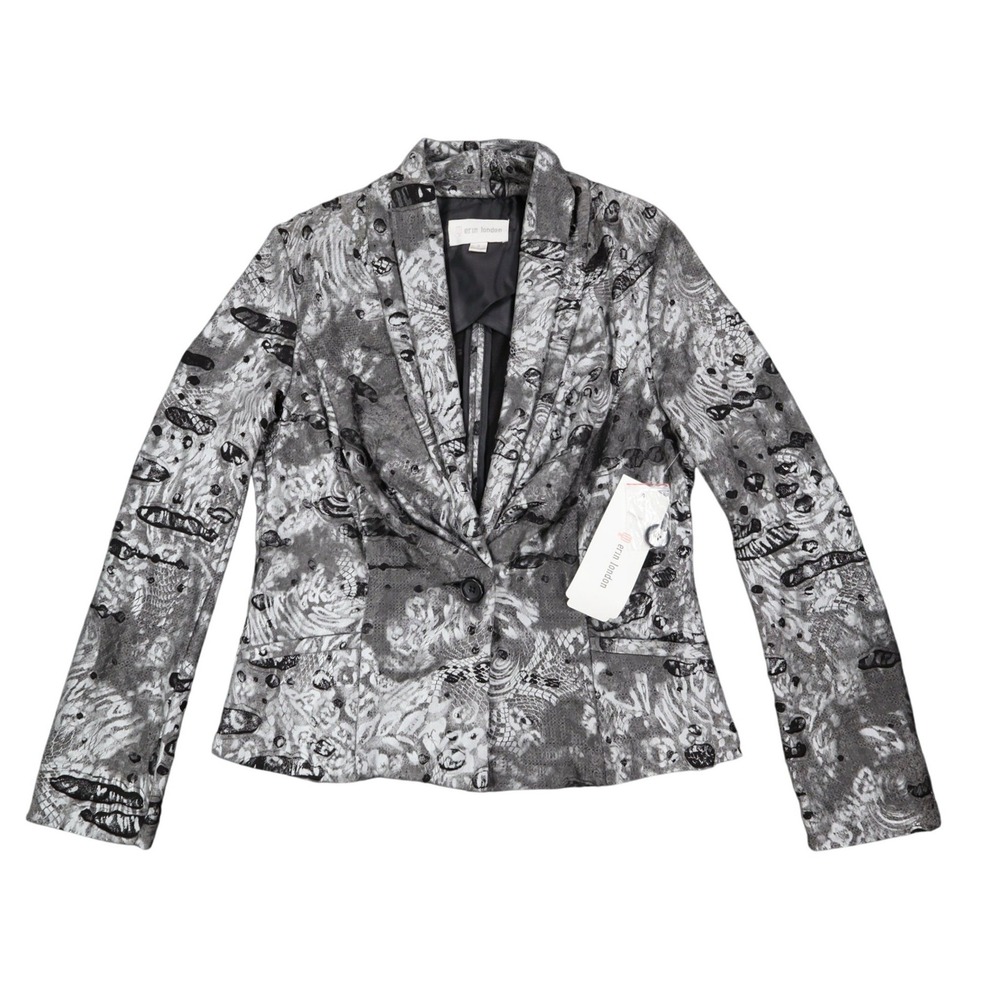 Erin London Blazer Jacket Womens Small NWT Gray Abstract Knit Single Button